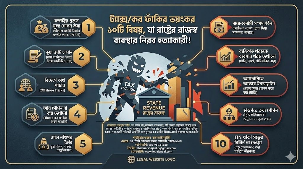 ট্যাক্স/কর ফাঁকির ভয়ংকর ১০টি বিষয়, যা রাষ্ট্রের রাজস্ব ব্যবস্থার নীরব হত্যাকারী!